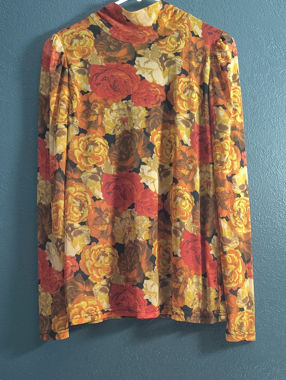 Jane and Delancey Autumn Floral Long Mesh Turtle Neck Top Size Medium